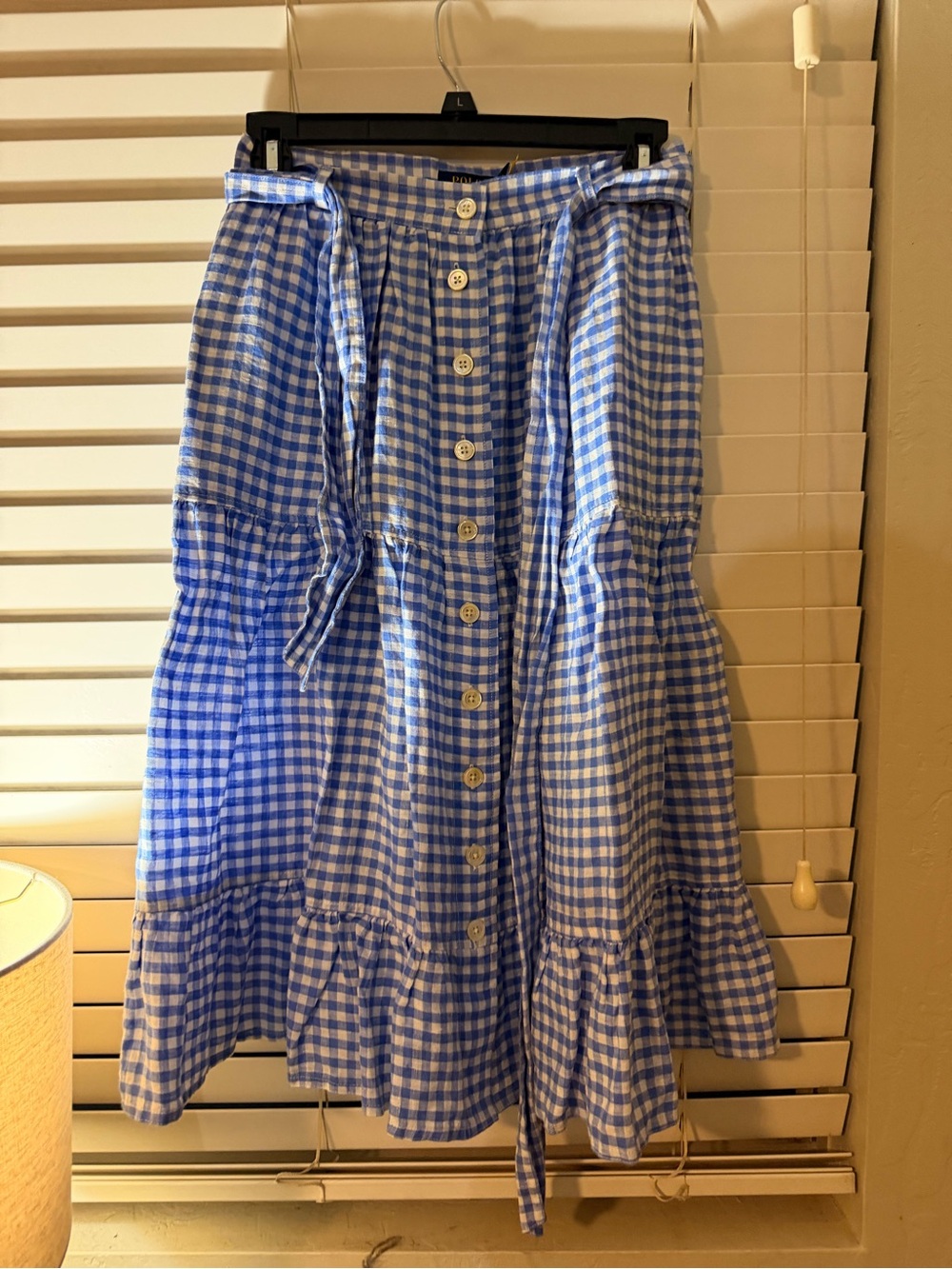 Blue Gingham Tie-Waist Midi Skirt - Picture 3 of 8